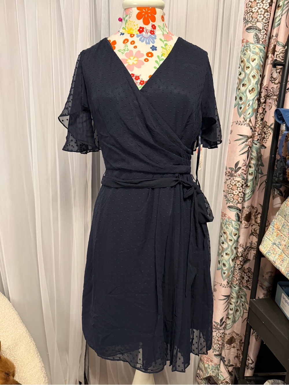 Alex Marie Navy Blue Wrap Mini Dress